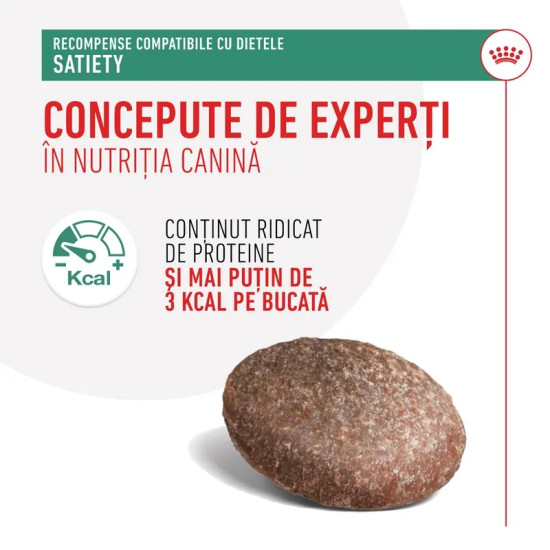 Royal Canin Satiety Snacks – Recompense Funcționale pentru Câini cu Tendință de Îngrășare sau în Dietă de Slăbire, 230 g